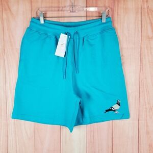 Staple Shorts Mens Large‎ Blue Cotton Embroidered Pigeon Logo Drawstring Waist